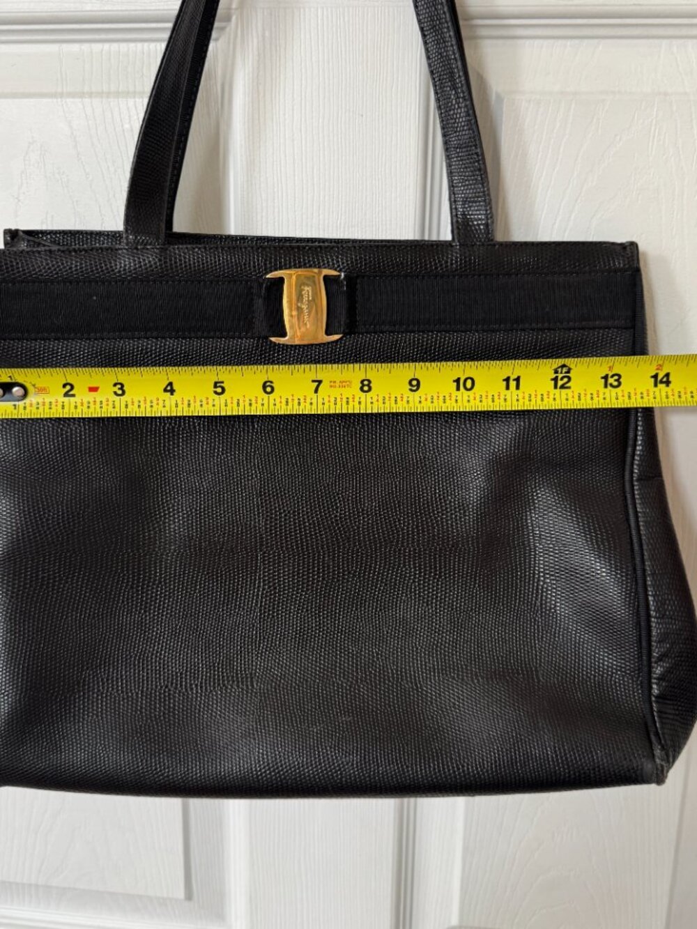 Salvatore Ferragamo Black Textured Leather Vara Bow Shoulder Tote - Picture 14 of 16